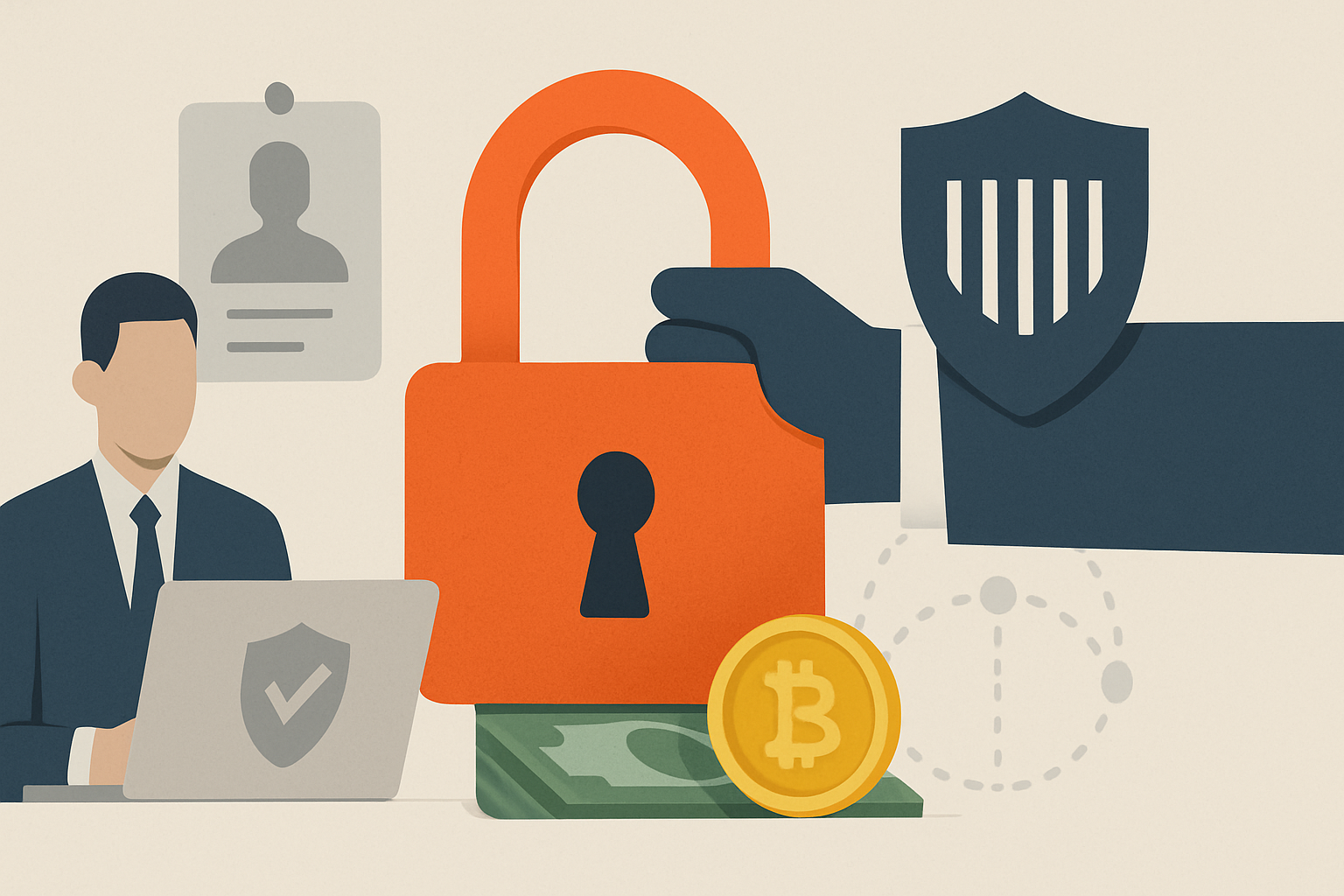 Editorial illustration for the article "Xinbi Guarantee sanctions: OFAC blocks a 24 billion dollar scam marketplace".