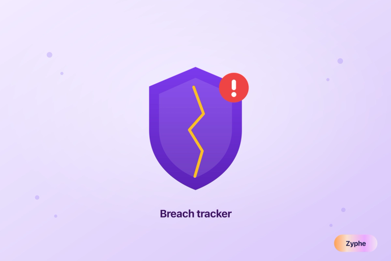 Shield with a breach crack and alert, representing a tracker of KYC and identity verification provider data breaches