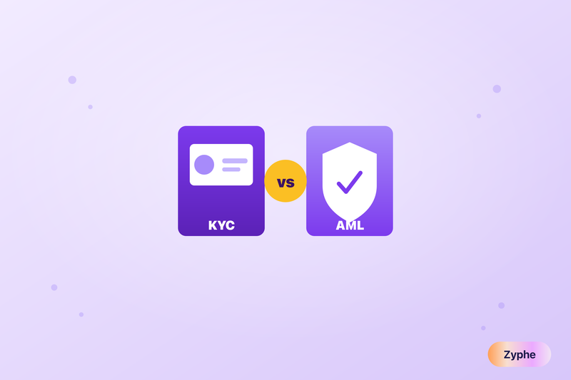 KYC identity card versus AML shield with a vs badge