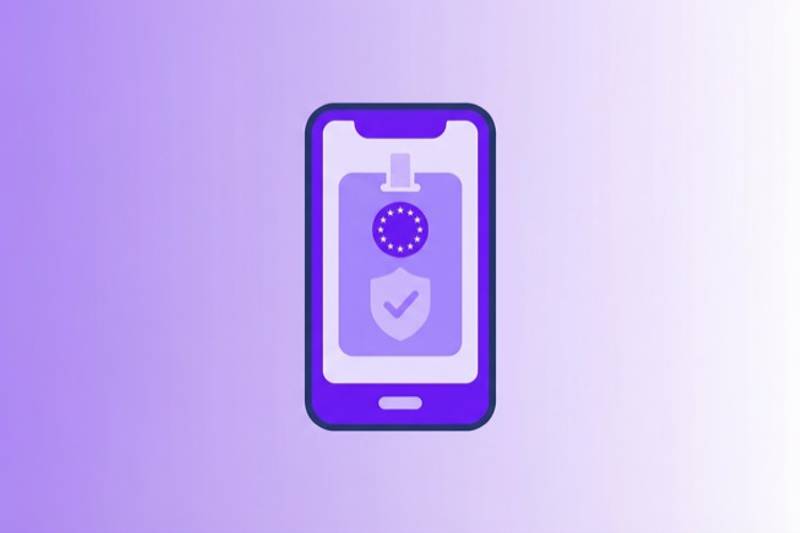 eIDAS 2.0 EU Digital Identity Wallet KYC compliance icon — smartphone with verified credential card