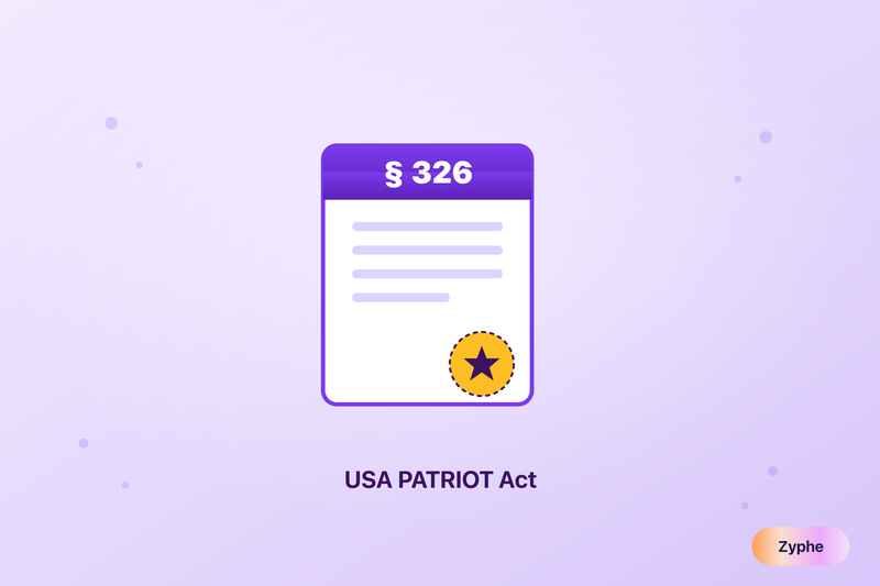 Law document marked section 326 with an official seal, representing the USA PATRIOT Act KYC mandate