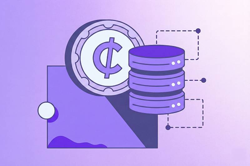 An image of a crypto with a server in a purple gradient background.