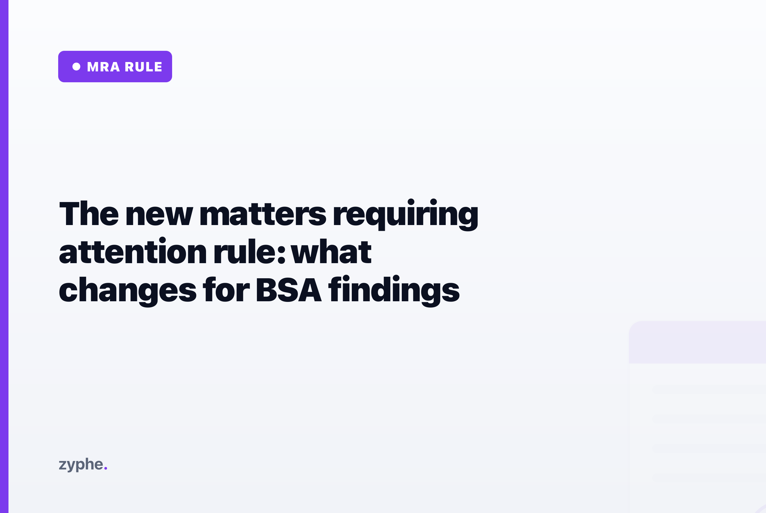 Editorial cover headlined "The new matters requiring attention rule: what changes for BSA findings".