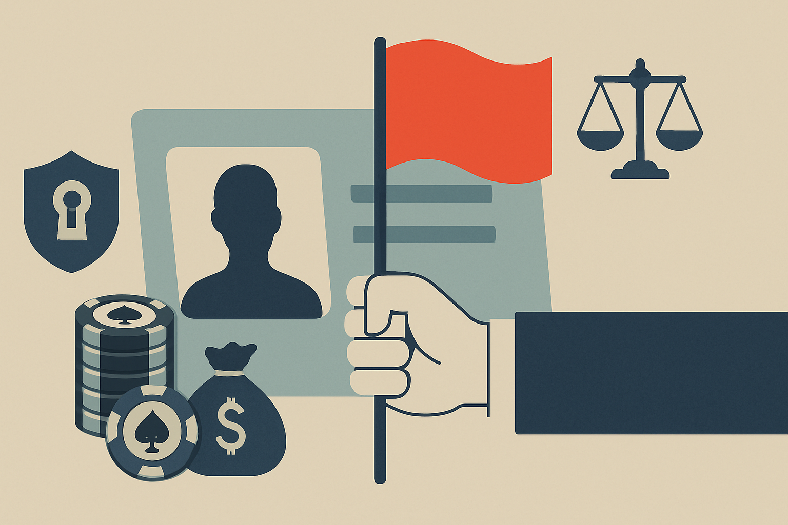Editorial illustration for the article "FATF gambling risk indicators: what the new red flags mean for casino and betting KYC".