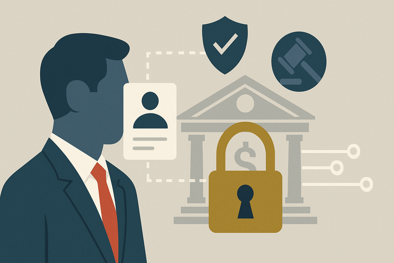 Editorial illustration for the article "Wise bank charter denied: the OCC blocks a payments giant over AML failures".