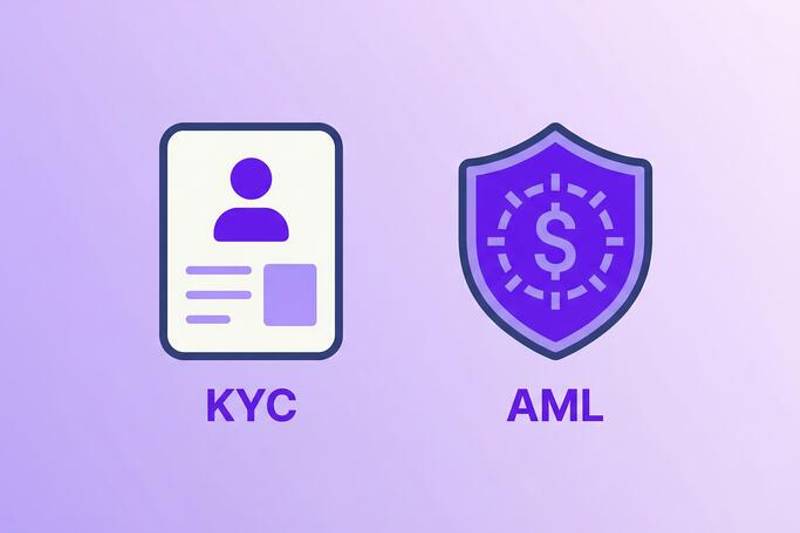 KYC vs AML stylized icons representing know your customer and anti-money laundering