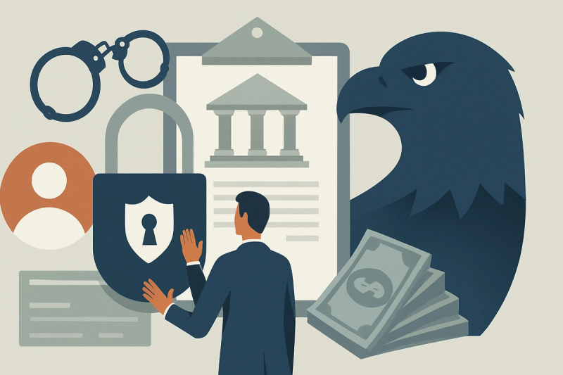 Editorial illustration for the article "EagleBank BSA settlement: $9.7M for a decade of ignored check kiting".