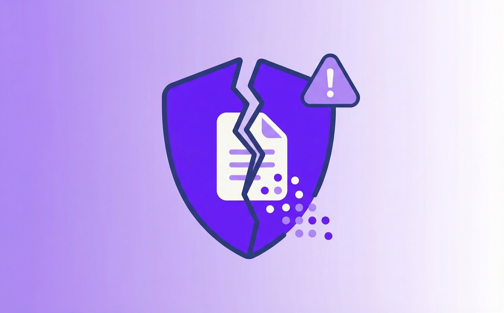 Identity breach epidemic 2026 — broken shield with leaking data dots representing exposed personal records from centralized storage