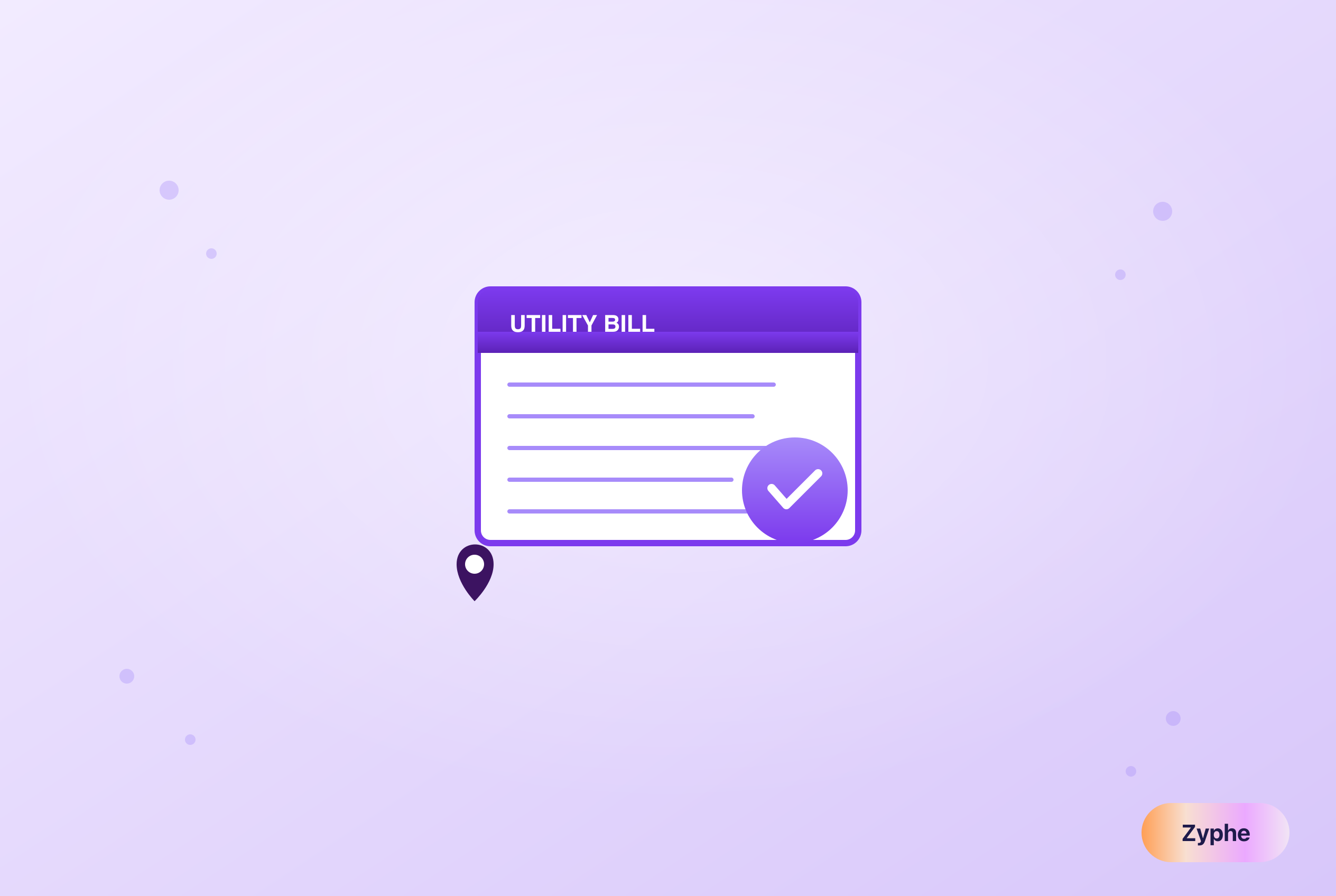 Utility bill document with verified checkmark and address pin