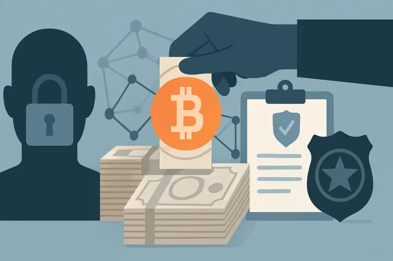 Editorial illustration for the article "PCC money laundering sanctions: OFAC targets a crypto network as Brazil freezes 2 billion dollars".
