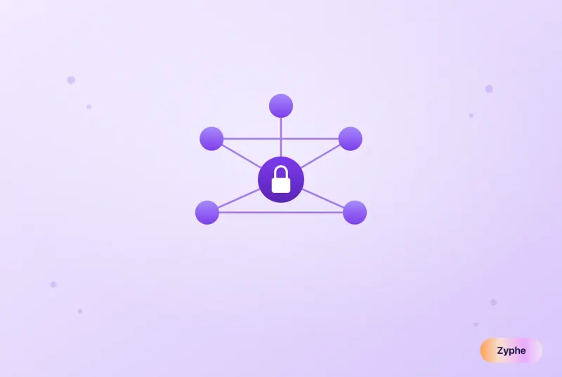 Network of connected nodes around a locked core representing decentralized PII storage with sharding