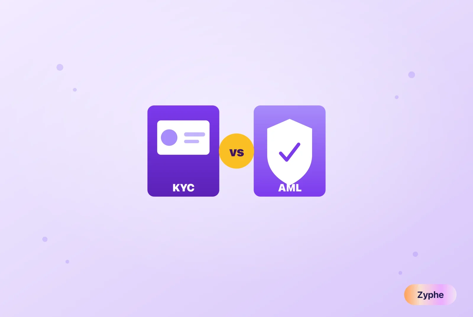 KYC identity card versus AML shield with a vs badge