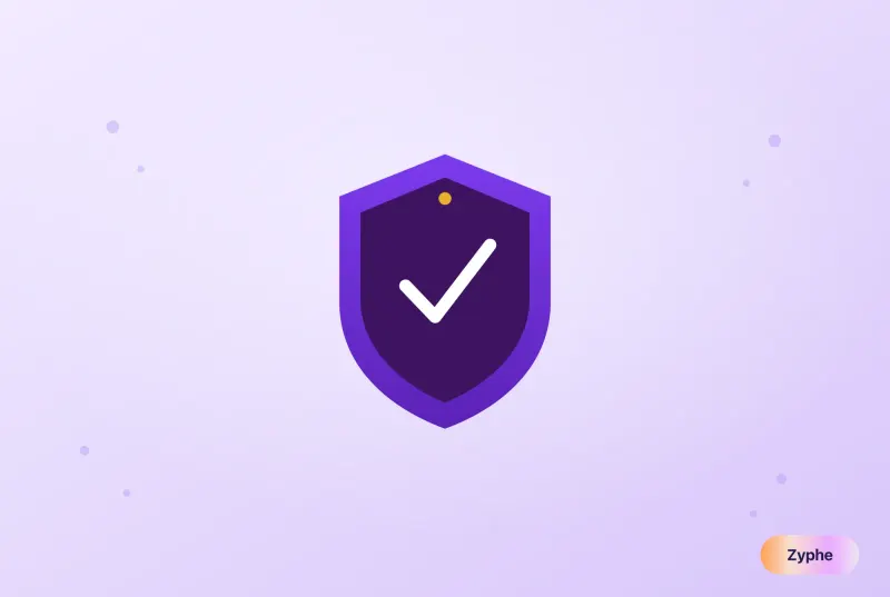 Violet shield with a checkmark representing compliance-as-a-service and regulatory accountability