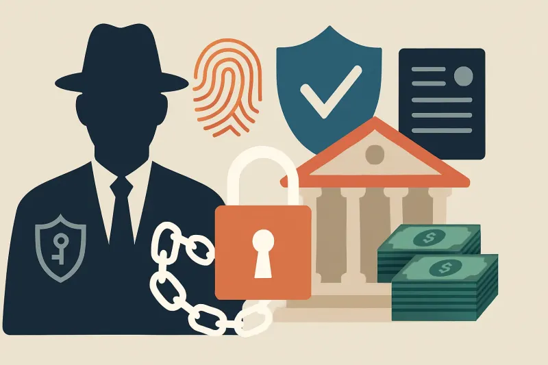 Editorial illustration for the article "CBUAE AML fine hits a foreign bank branch and its compliance chief".
