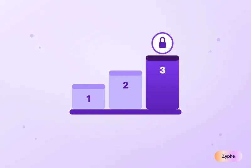 Three rising diligence tiers with a lock on the highest step, representing enhanced due diligence workflows