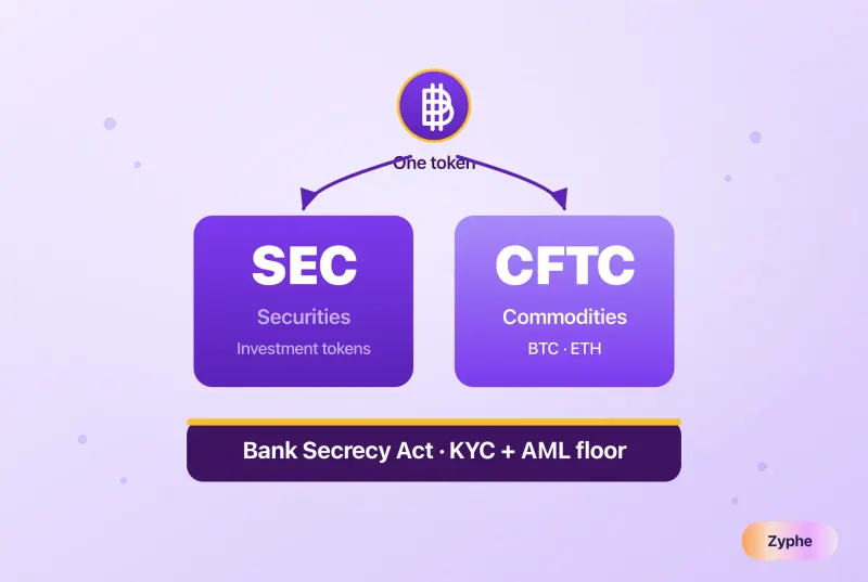 How the CLARITY Act splits a token between the SEC and CFTC, with one shared Bank Secrecy Act KYC and AML floor