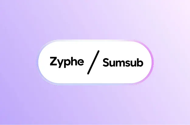 Zyphe vs Sumsub visual in a white and purple background.
