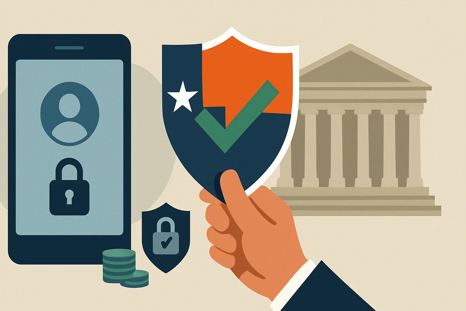 Editorial illustration for the article "Supreme Court lets Texas enforce its app store age verification law".