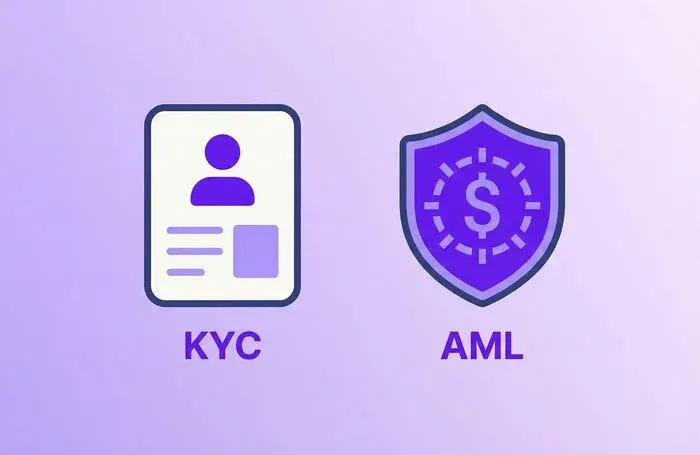 KYC vs AML stylized icons representing know your customer and anti-money laundering