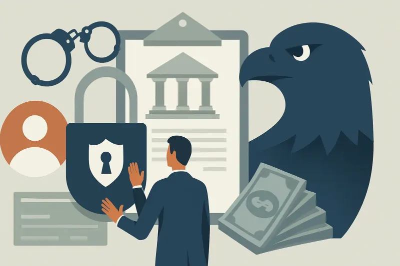 Editorial illustration for the article "EagleBank BSA settlement: $9.7M for a decade of ignored check kiting".