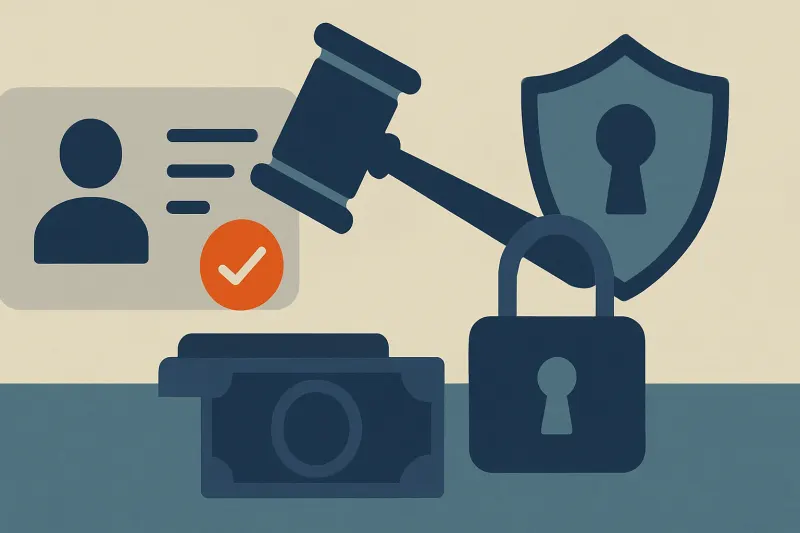 Editorial illustration for the article "The Missouri age verification law now in force: section 407.3405 bans the verifier from keeping anything".