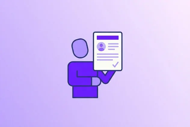 Kyc objective list with a man on a gradient purple background.
